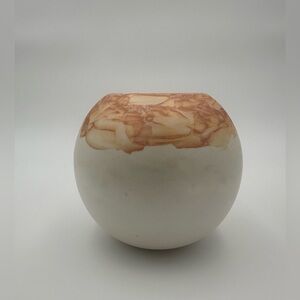 Anthropologie Round Sphere Ceramic Vase Iridescent Pearl White & Orange Ombre
